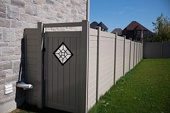 Tan, privacy Gate with metal insert